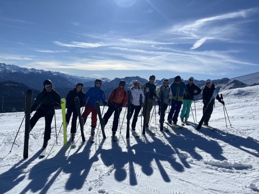 Team ski trip in the mountains