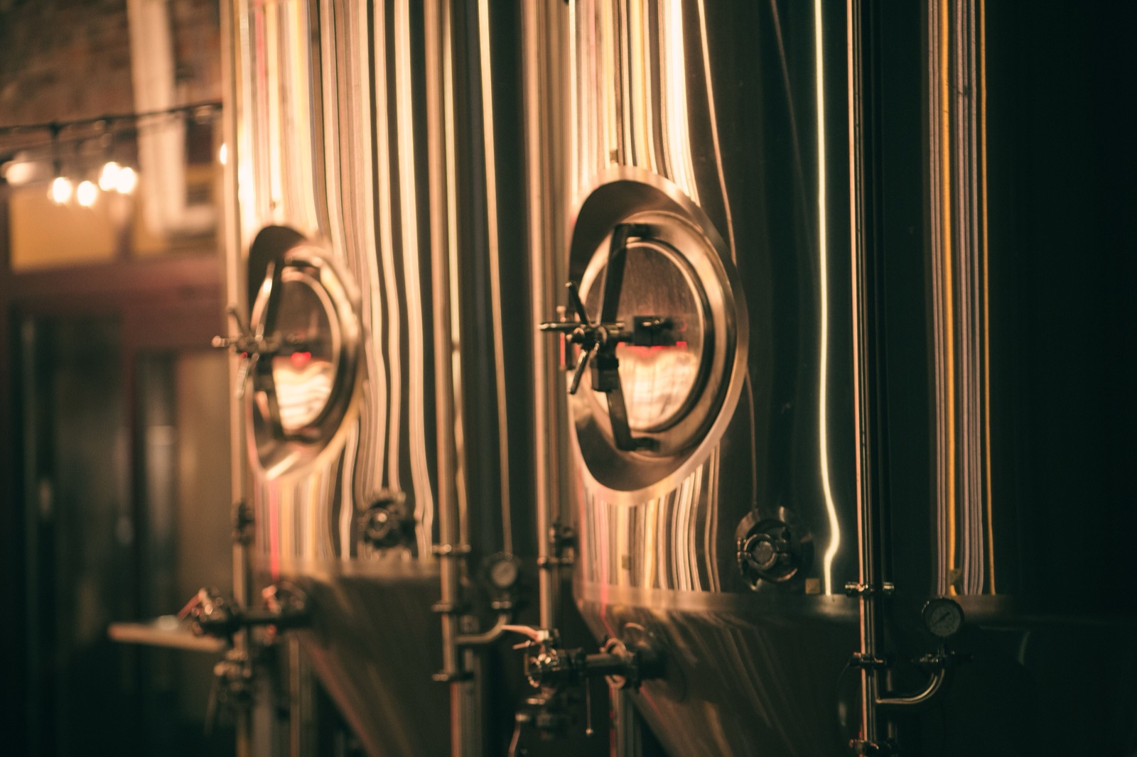 Stainless steel production tanks in a food processing plant